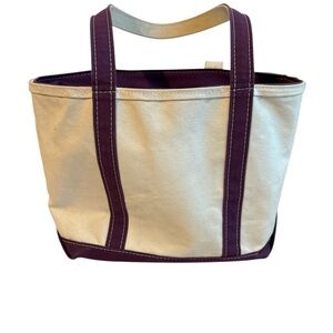 LL Bean Boat and Tote Medium Size Long Handle Purple and White Canvas Tote Bag